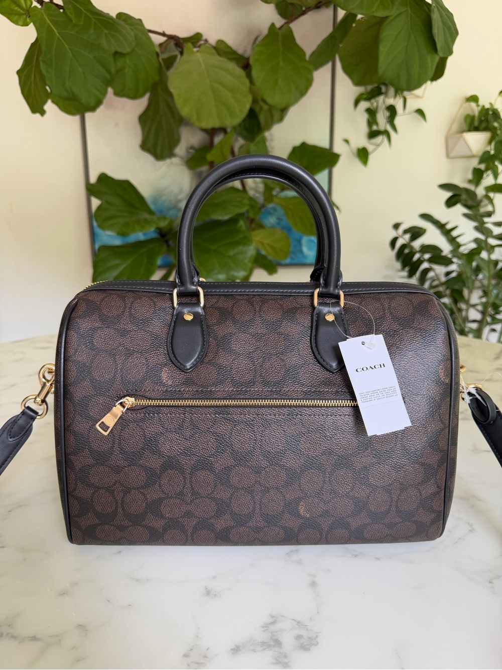 NWT Coach Rowan Large Satchel Crossbody Bag Signature Canvas Walnut Black CEY74 - Picture 3 of 12
